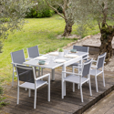 Ausziehbare Gartenmöbel LAMPEDUSA aus grauem Textilene, 8 Sitzplätze - Weißaluminium